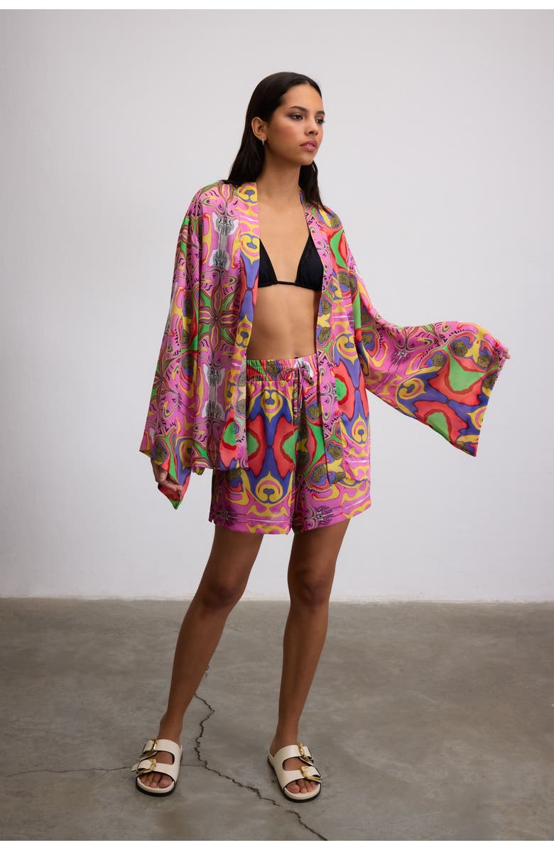 Je Te Veux Psychedelic Printed  Blushwave Drawstring Shorts, Main, color, Pink