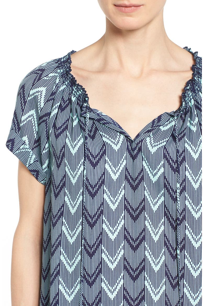 Cuffed Sleeve Peasant Top, Alternate, color, NAVY- TEAL ARROW PRINT