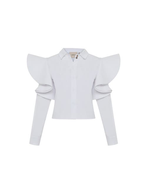 Theo The Label Thallo Ruffle Shoulder Shirt In Ivory
