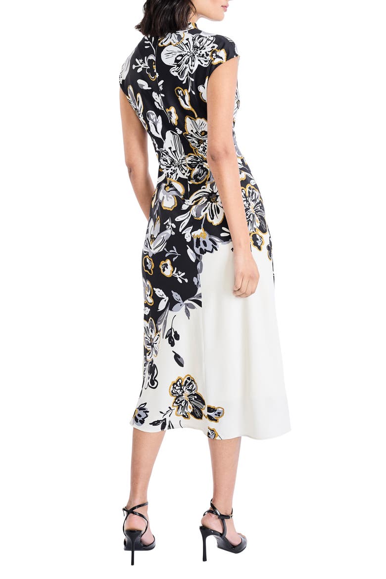 Placed Metallic Floral Midi Dress, Alternate, color, CREAM/ GREY