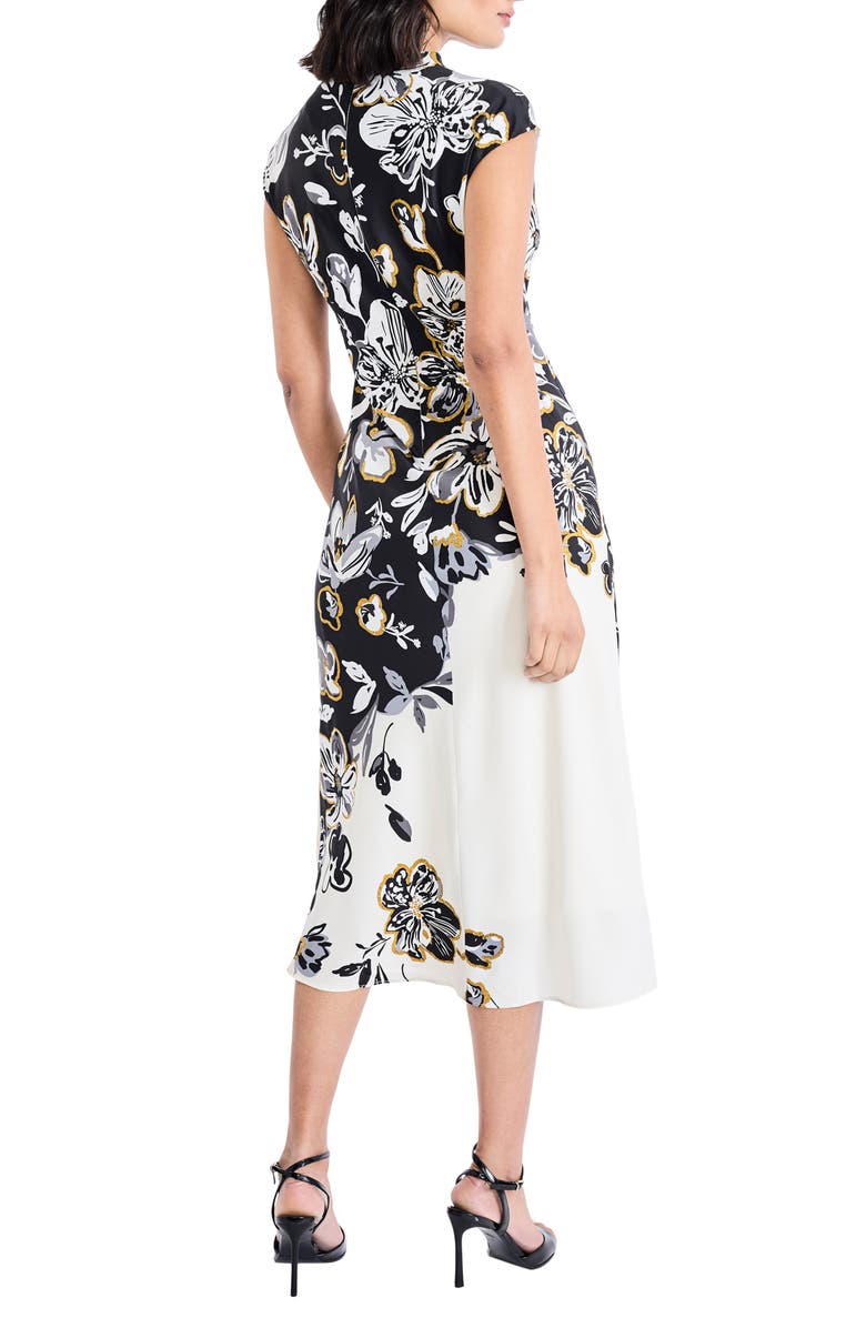 Maggy London Placed Metallic Floral Midi Dress, Alternate, color, Cream/ Grey