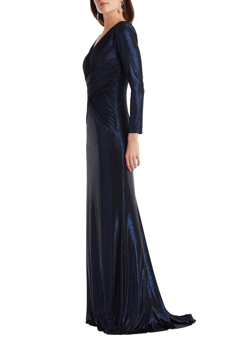 Metallic Surplice V-Neck Long Sleeve Gown, Alternate, color, ROYAL NAVY
