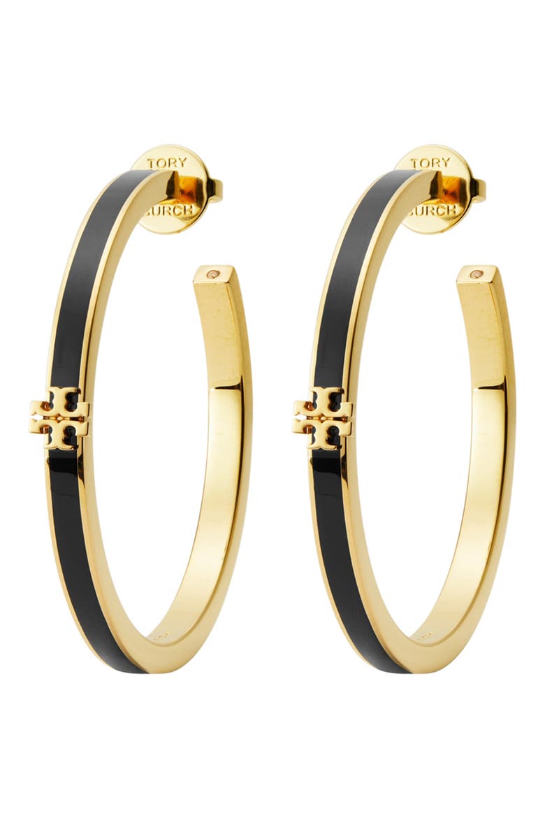 Icon Enamel Hoop Earrings, Main, color, TORY GOLD / BLACK
