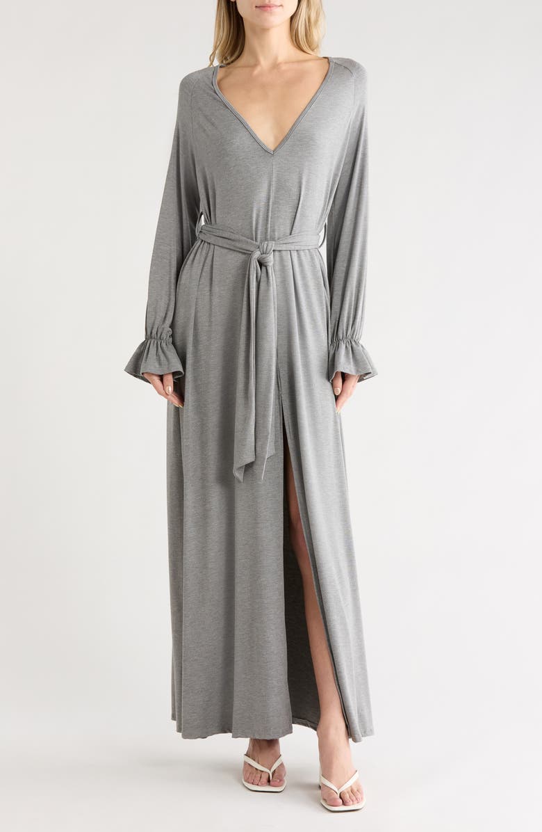 GO COUTURE Oversize Bell Sleeve Maxi Dress, Main, color, Charcoal