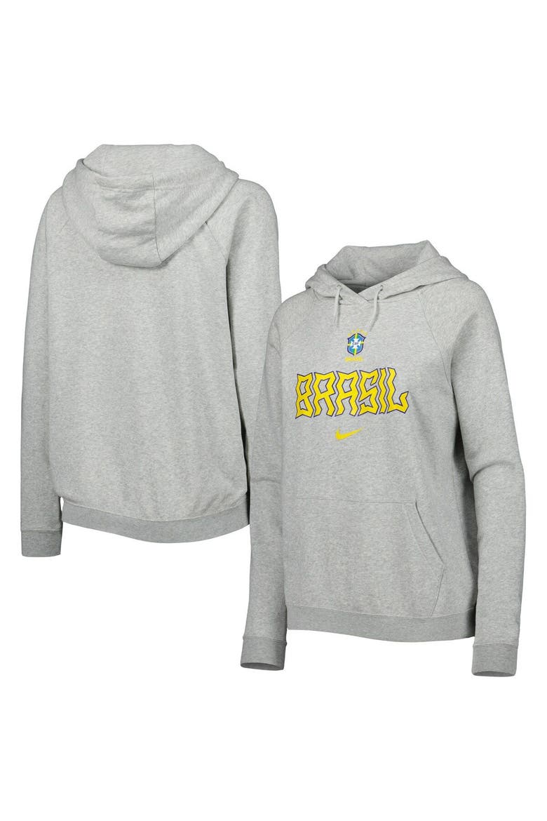 Women's Nike Heather Gray Brazil National Team Lockup Varsity Fleece Raglan Pullover Hoodie, Main, color, Heather Gray