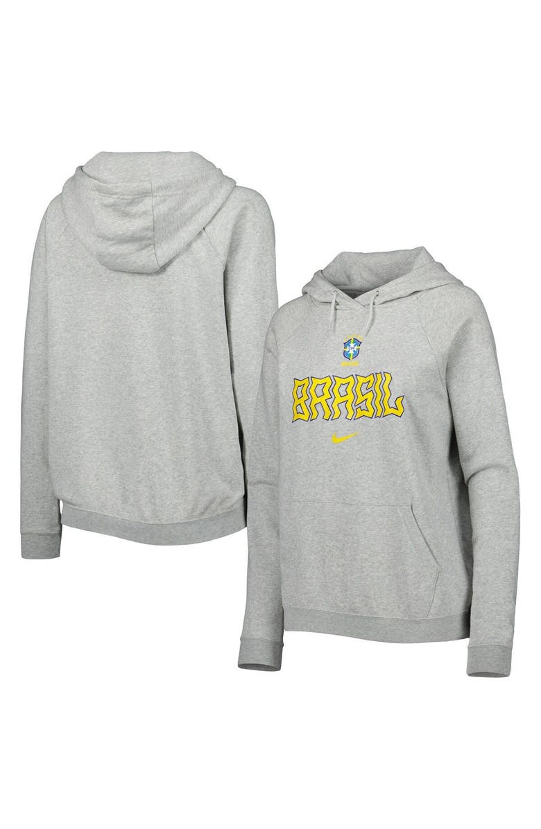 Nike Women's Nike Heather Gray Brazil National Team Lockup Varsity Fleece Raglan Pullover Hoodie, Main, color, Heather Gray