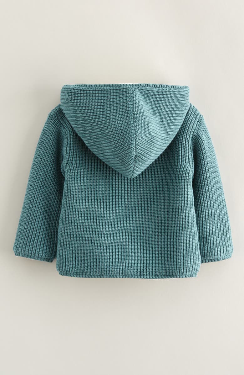 Nordstrom Hooded Cotton Cardigan with Faux Fur Lining, Alternate, color, Teal Arctic