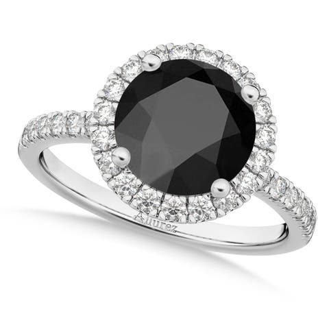 Halo Onyx & Diamond Engagement Ring 14K