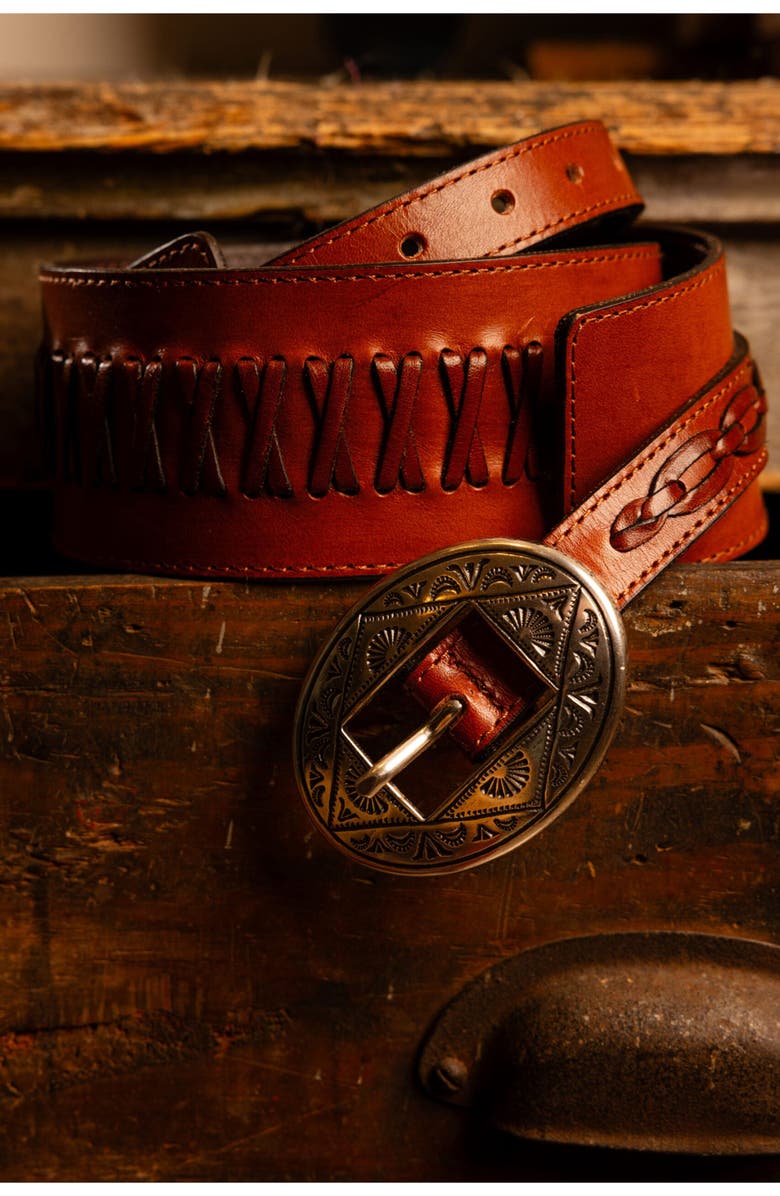 Fortela Carol Leather Belt with Incision Buckle, Alternate, color, Rust