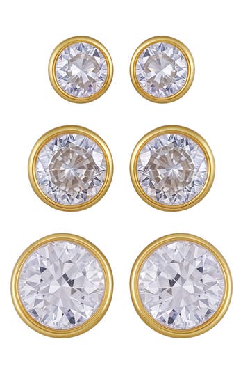 Vince Camuto Set Of 3 Cubic Zirconia Stud Earrings In Gold