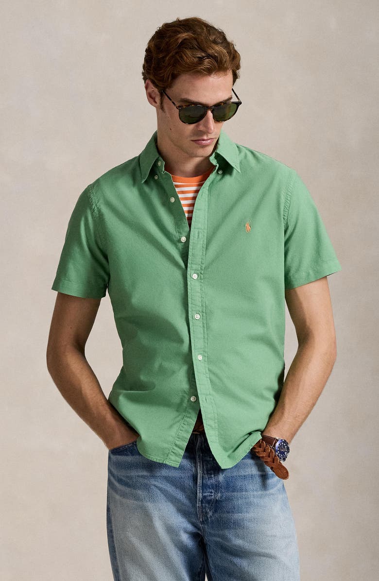 Polo Ralph Lauren Classic Oxford Short Sleeve Button-Down Shirt, Alternate, color, Outback Green