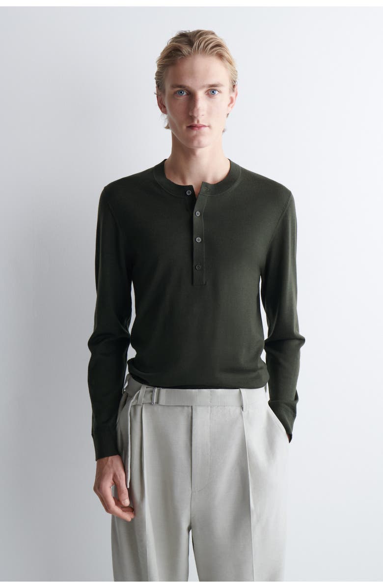 COS Slim Merino Wool Henley Top, Main, color, Dark Green