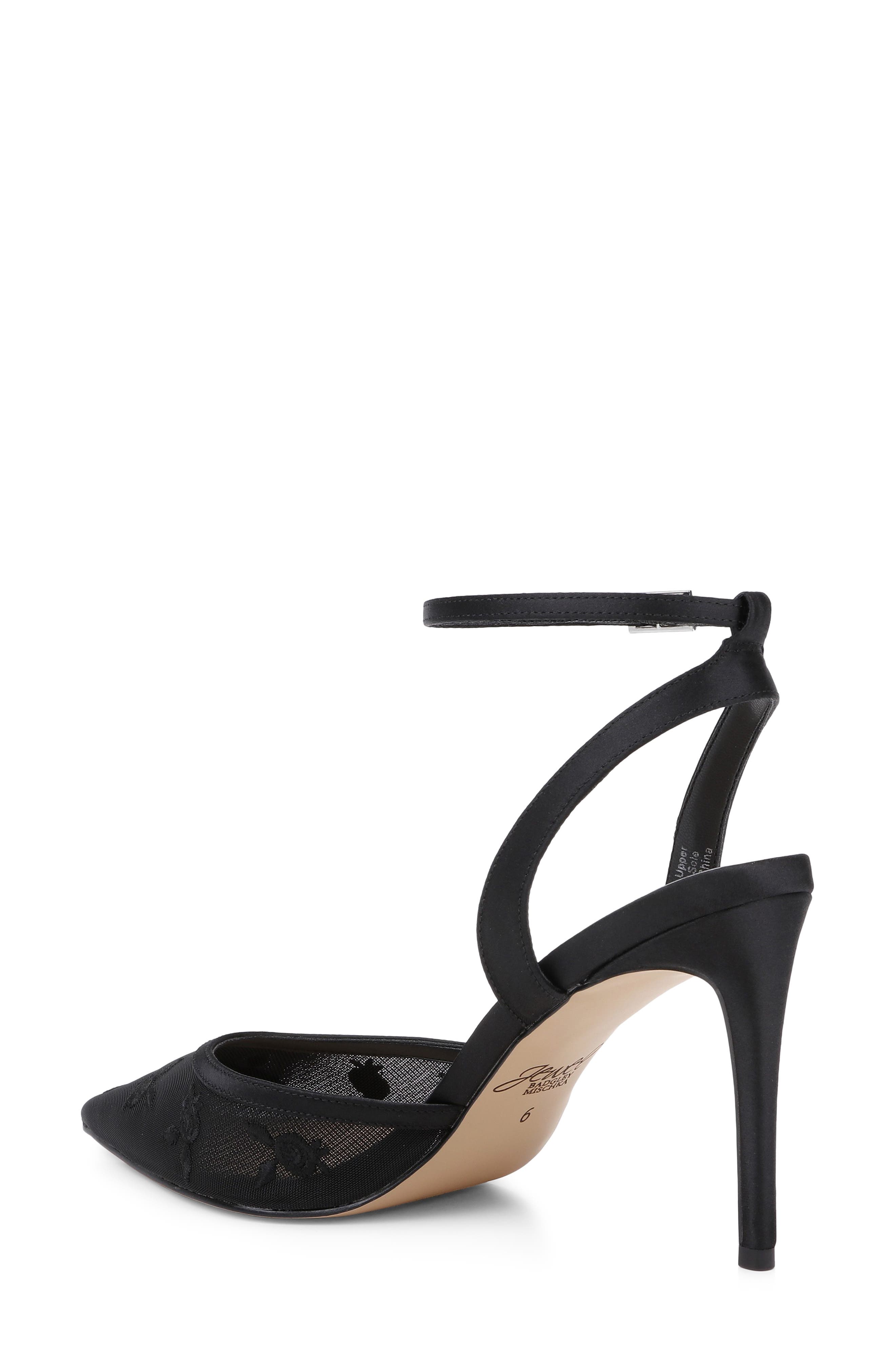 Jewel Badgley Mischka Zaida Ankle Strap Pointed Toe Pump, Alternate, color, Black Satin