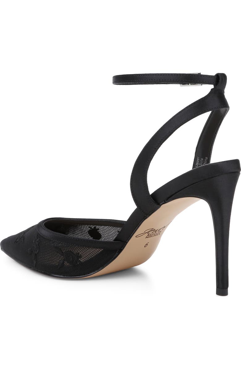 Jewel Badgley Mischka Zaida Ankle Strap Pointed Toe Pump, Alternate, color, Black Satin