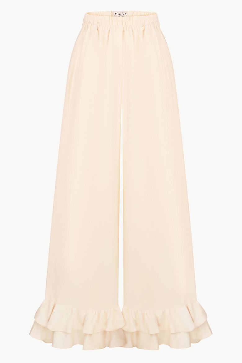 Wide-Leg Ruffle-Hem Trousers, Main, color, Light Apricot