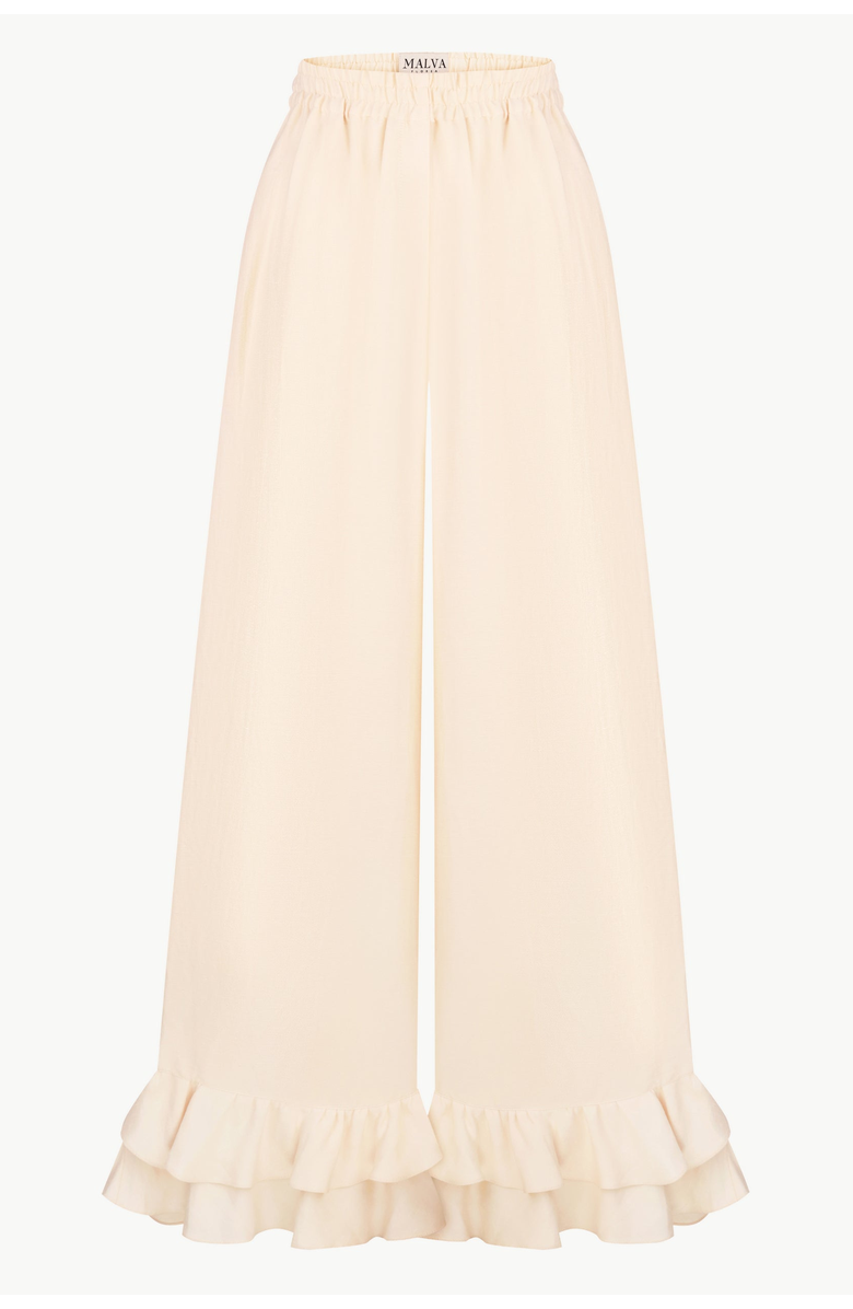 Malva Florea Wide-Leg Ruffle-Hem Trousers, Main, color, Light Apricot