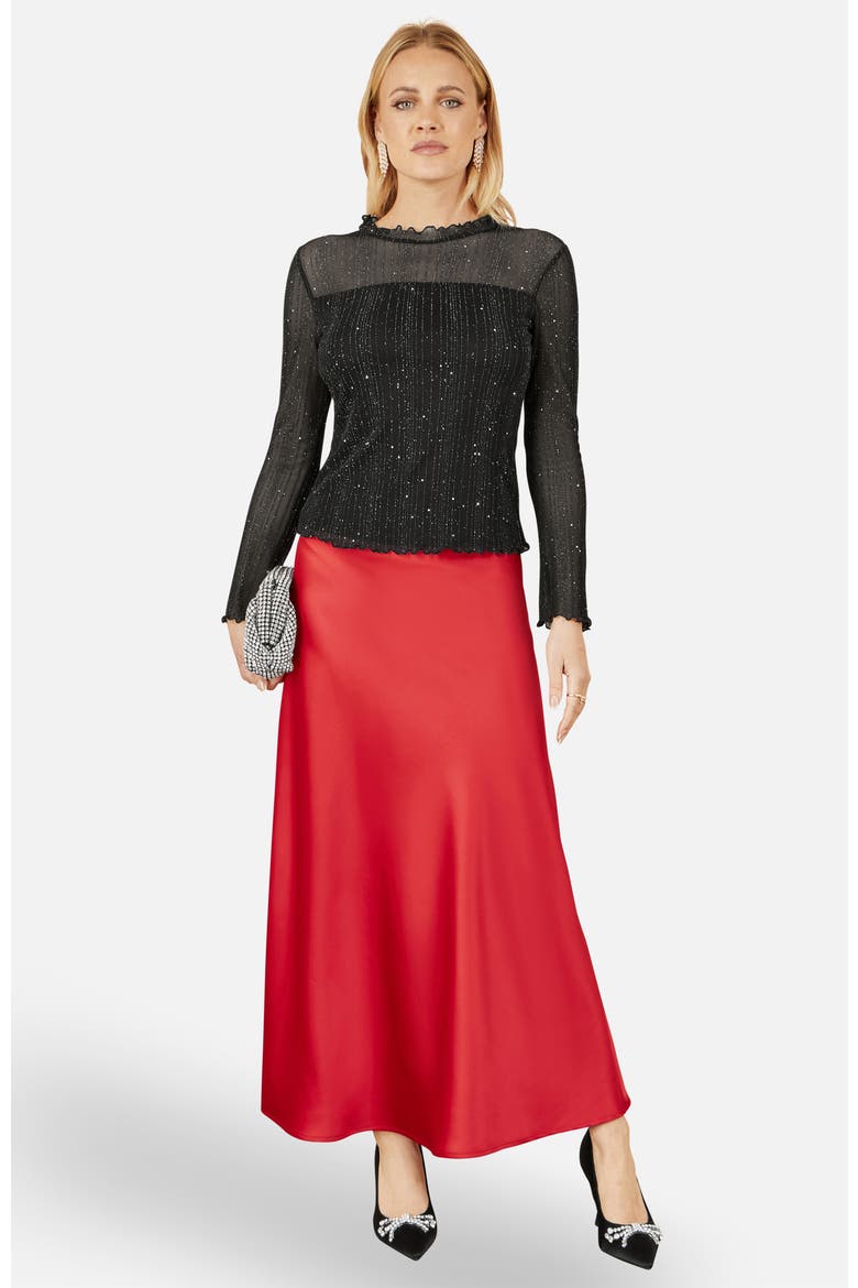 Satin Midi Skirt, Alternate, color, Red