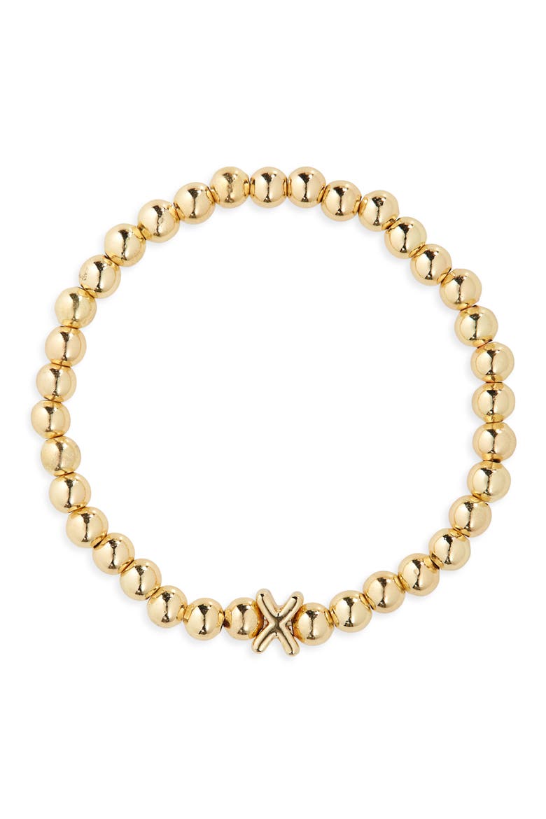 Pisa Initial Beaded Stretch Bracelet, Main, color, GOLD X
