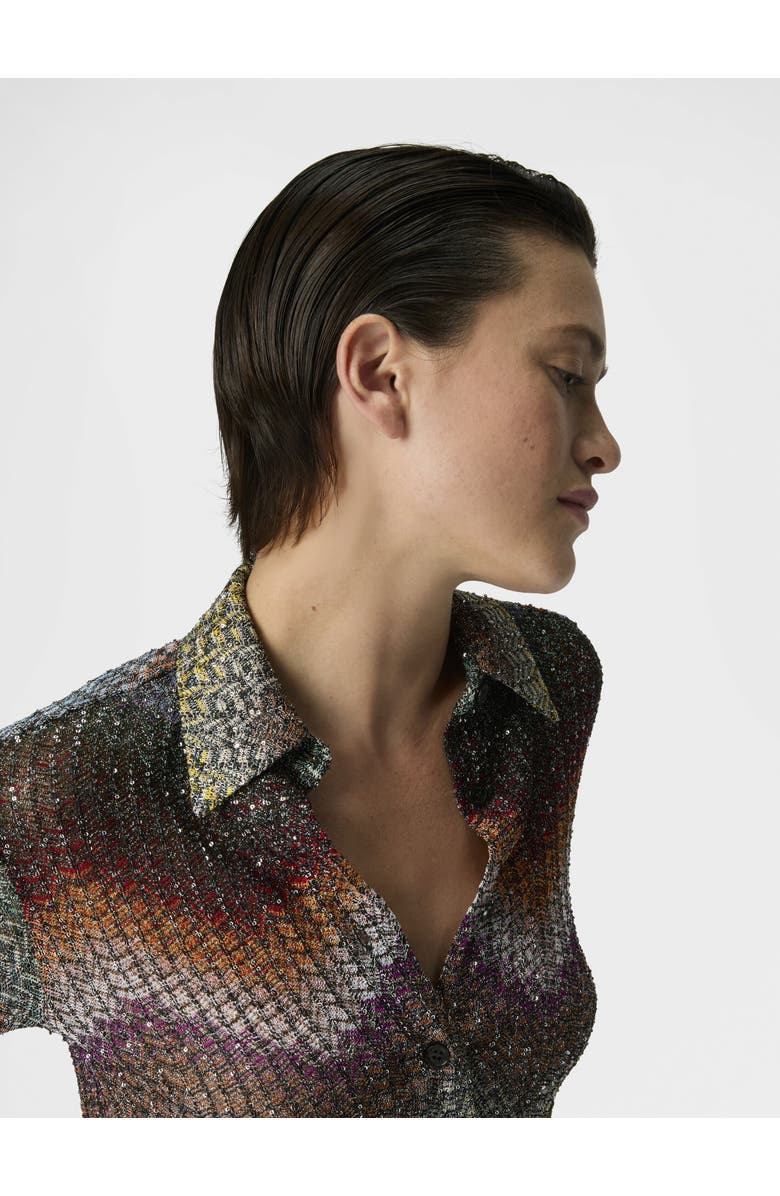 Missoni Mixed Viscose Lamé Shirt With Sequins, Alternate, color, Green& Brown