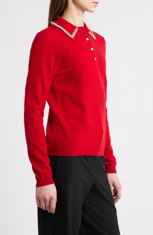 Elie Tahari The Janine Embellished Polo Sweater In Red