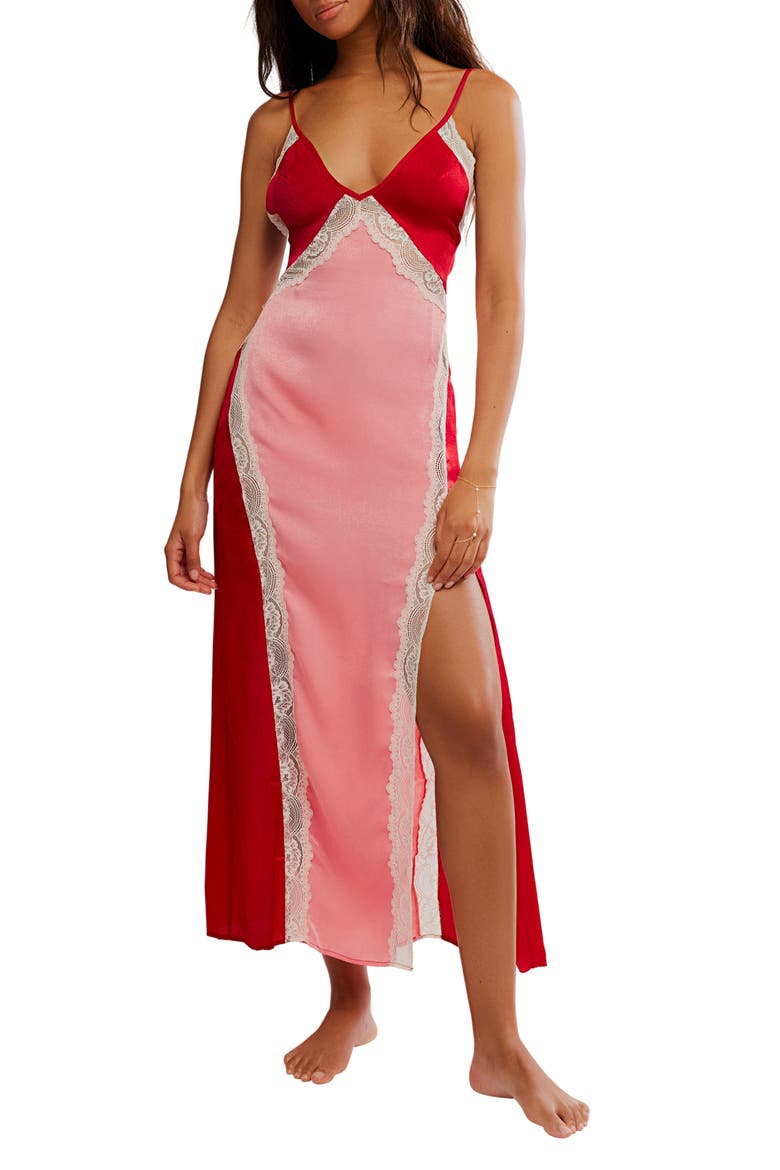 Some Kind of Love Lace Trim Open Back Nightgown, Main, color, SWEETIE PINK COMBO