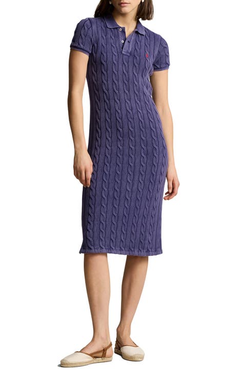 Cable Knit Cotton Sweater Dress