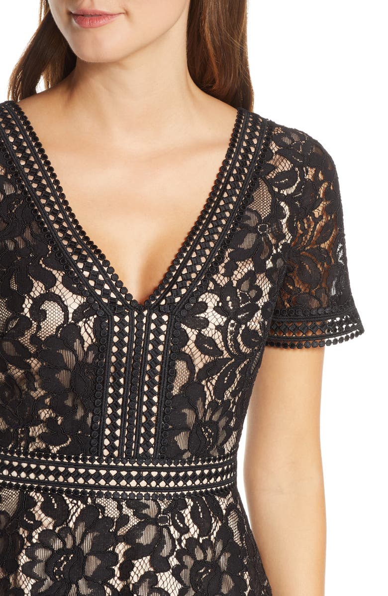 Eliza J Tiered Lace Fit & Flare Cocktail Dress, Alternate, color, 