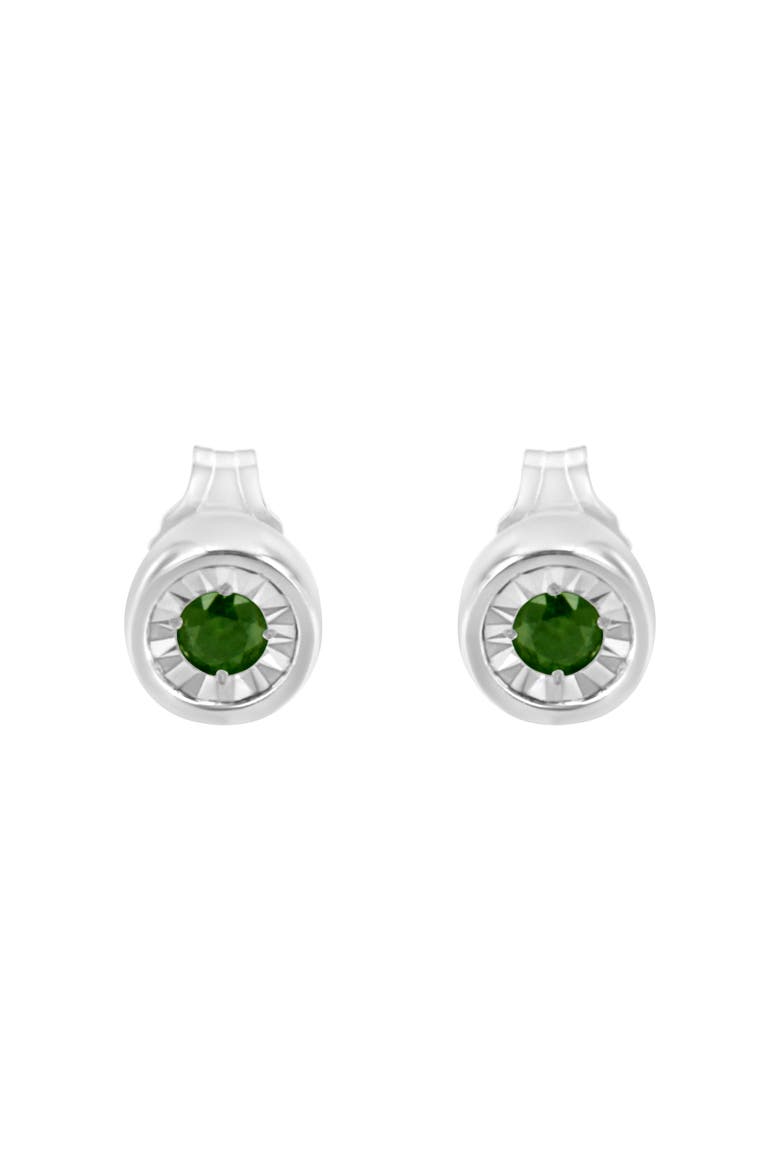 Silver 1/5 Ct Green Diamond Miracle- Stud Earrings, Alternate, color, White