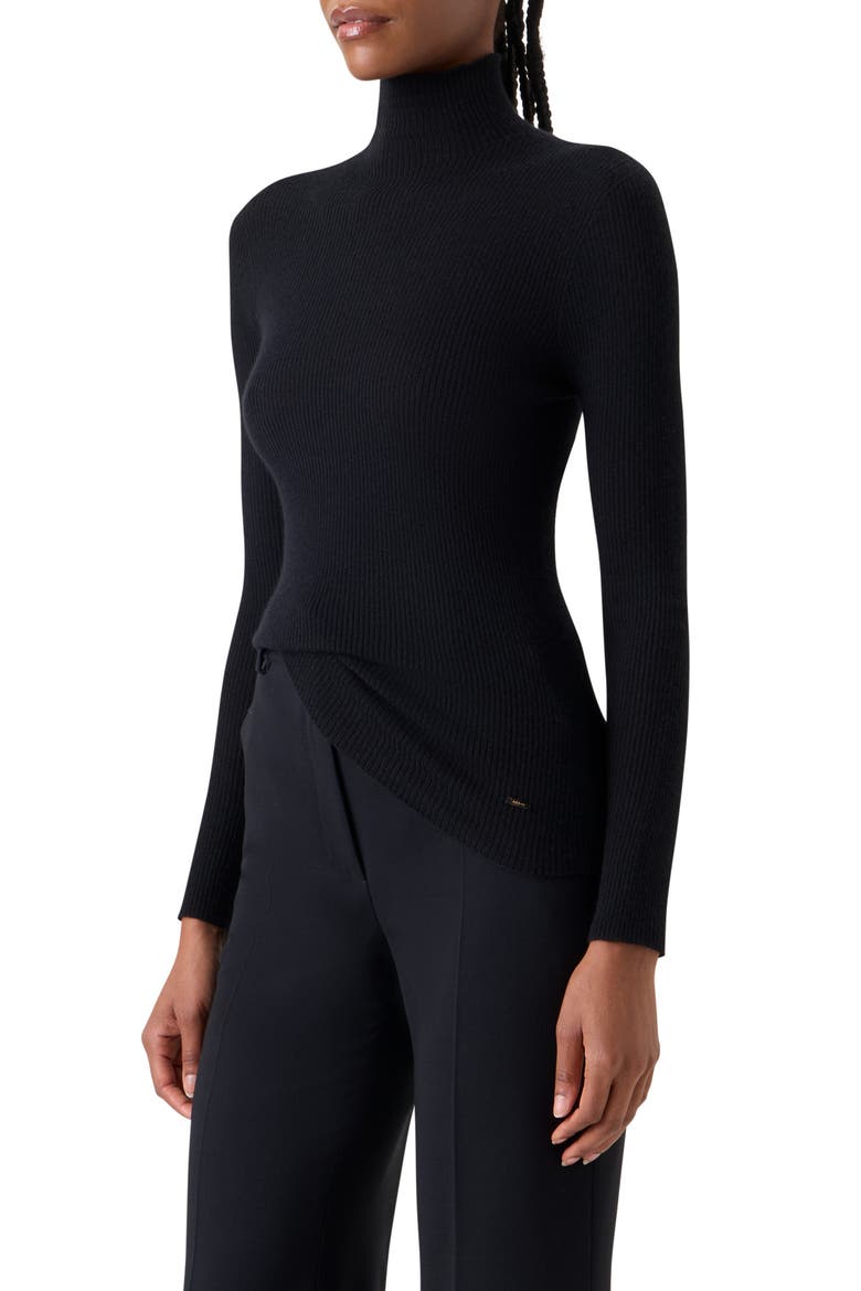 Cashmere & Silk Rib Funnel Neck Sweater, Alternate, color, BLACK