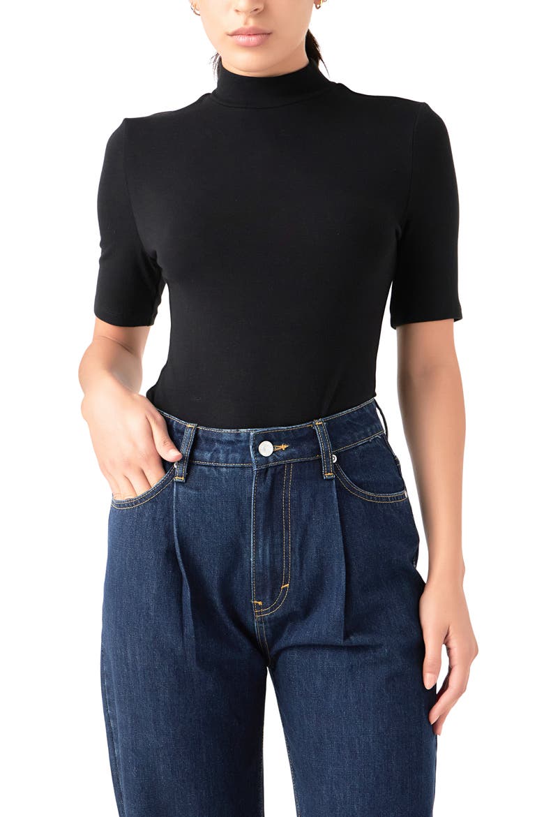 Mock Neck Bodysuit, Alternate, color, BLACK