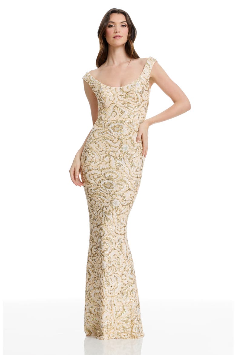 Josie Sequin Floral Mermaid Gown, Alternate, color, CREAM MULTI