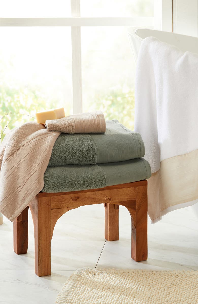 Woven & Weft Border 4-Pack Cotton Bath Towels, Alternate, color, White