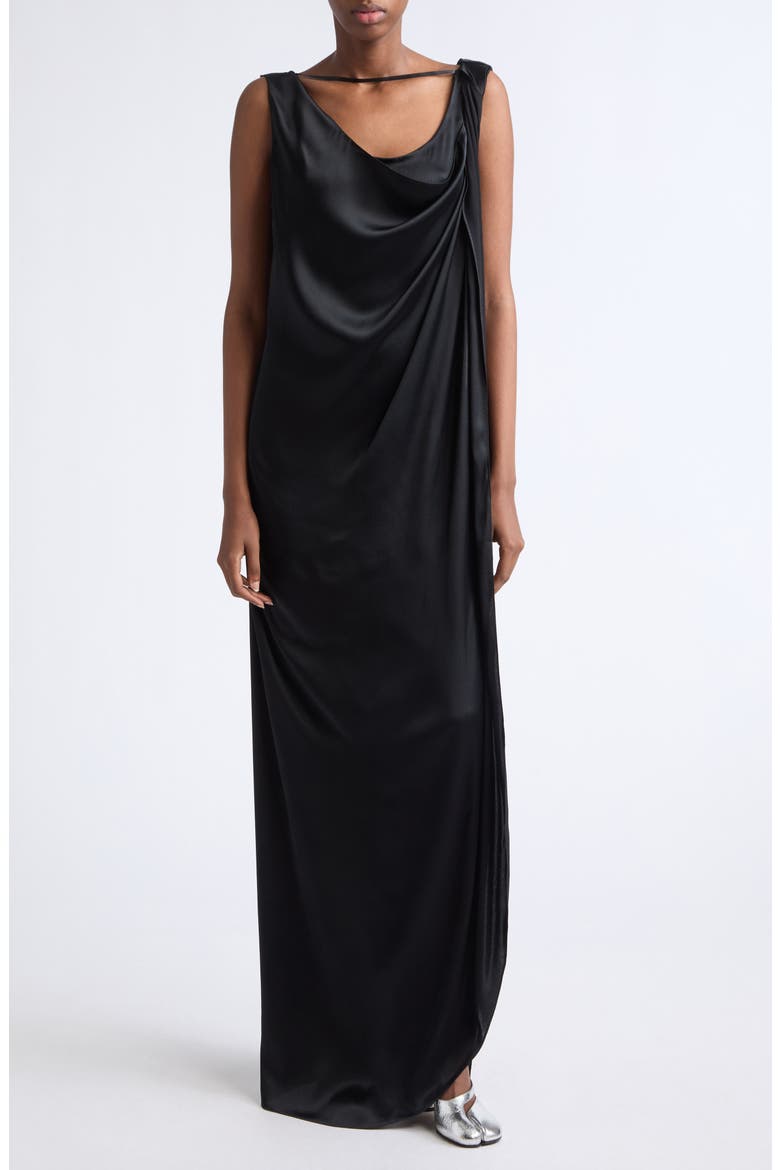 Draped Satin Gown, Main, color, BLACK