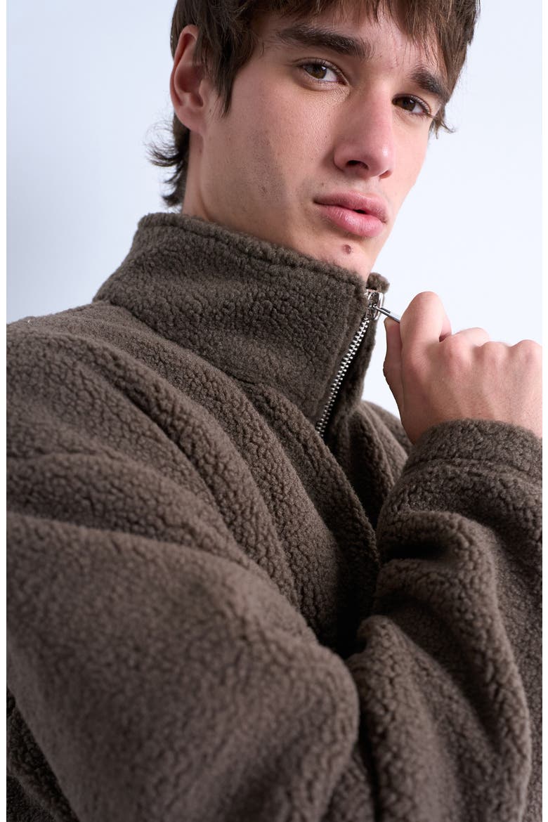Quarter Zip High Pile Fleece Sweatshirt, Alternate, color, DARK BROWN