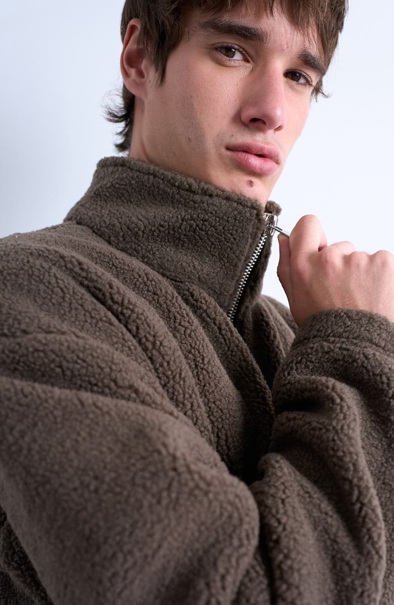 Topman Quarter Zip High Pile Fleece Sweatshirt, Alternate, color, Dark Brown