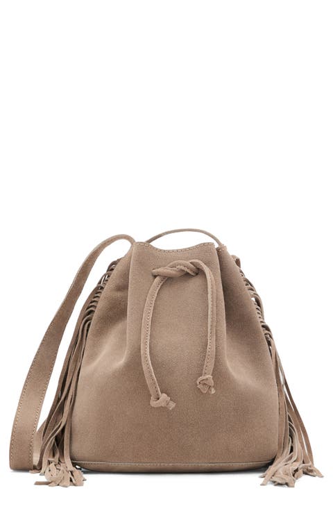 Fringed Suede Bucket Bag