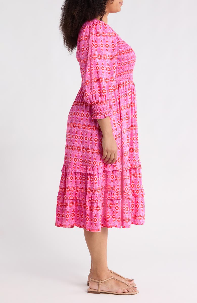 SUGARLIPS Mirany Ikat Print Long Sleeve Tiered Dress, Alternate, color, Fuschia-Red-Multi