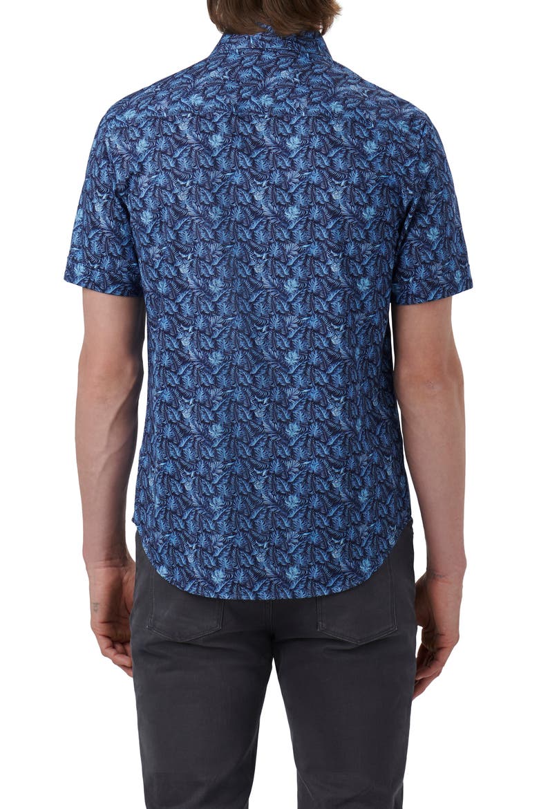 Miles OoohCotton® Leaf Print Short Sleeve Button-Up Shirt, Alternate, color, COBALT