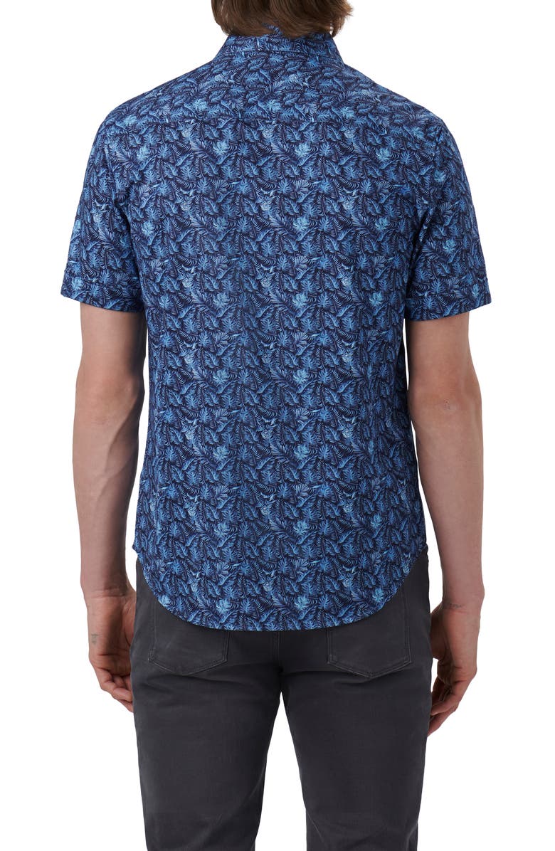 Bugatchi Miles OoohCotton<sup>®</sup> Leaf Print Short Sleeve Button-Up Shirt, Alternate, color, 
