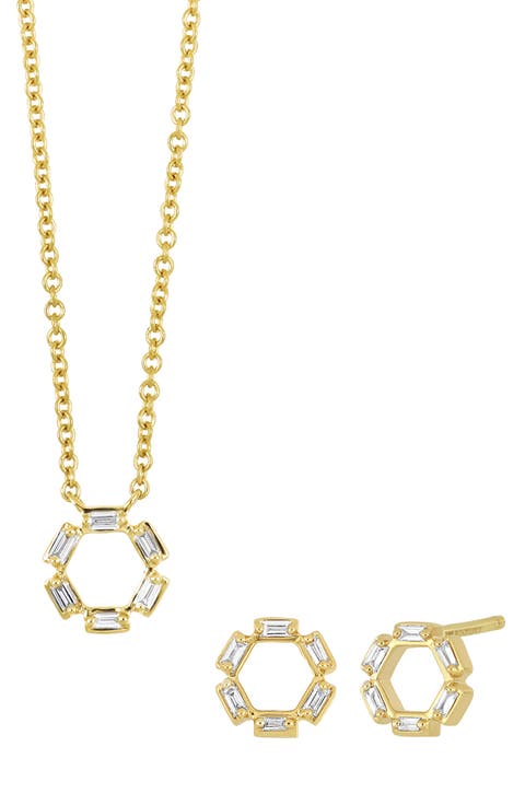 Getty 18K Gold Baguette Circle of Life Earrings & Necklace Set (Nordstrom Exclusive)