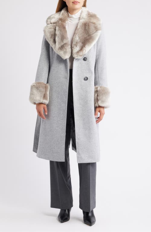 Via Spiga Belted Faux Fur Trim Coat In Gray
