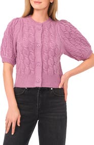 Halogen® Puff Sleeve Cable Cardigan