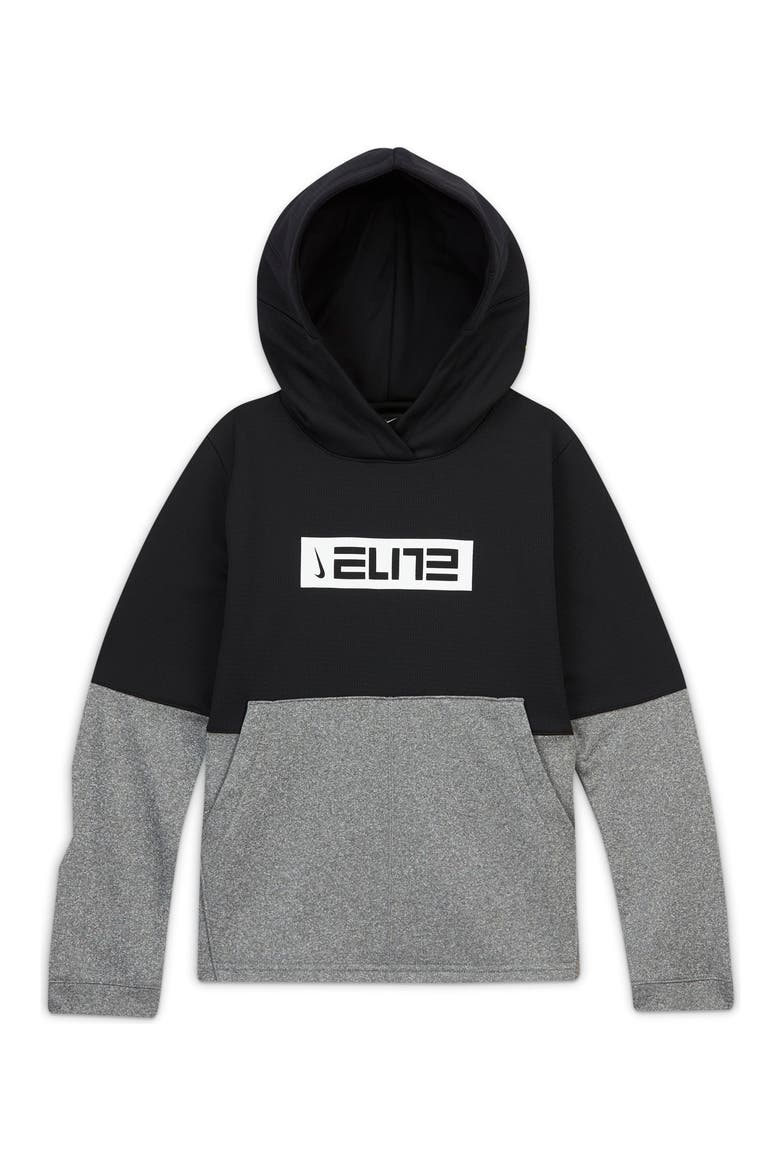 Kids' Therma Elite Hoodie, Main, color, BLACK/ CARBON HEATHER/ WHITE