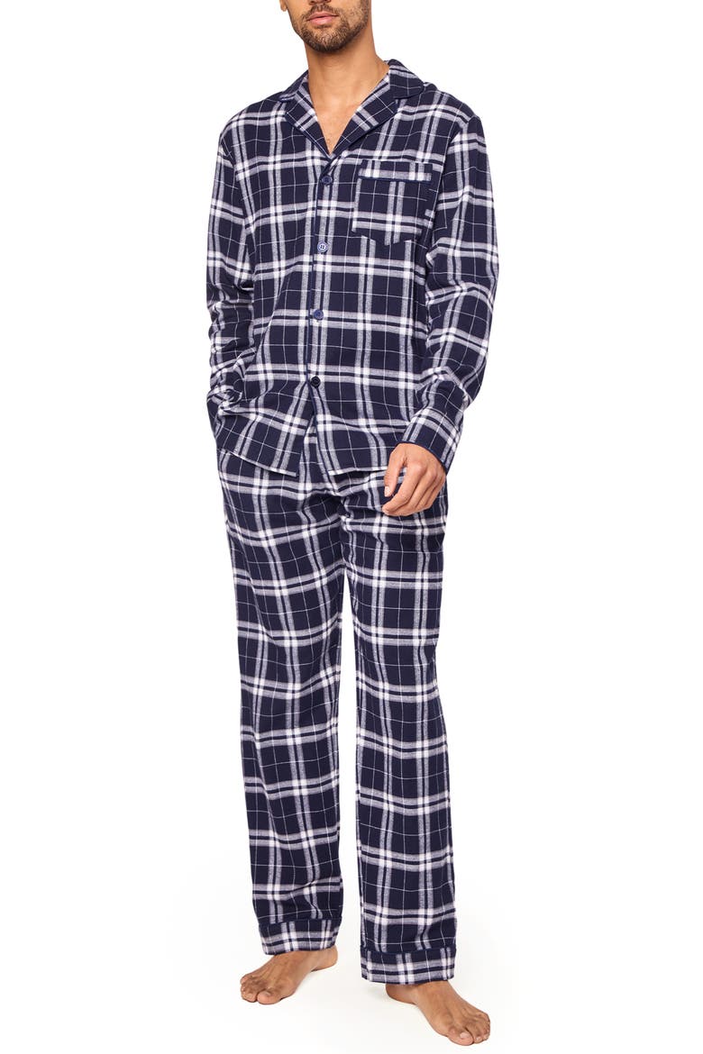 Brushed Cotton Twill Oxford Tartan Pajamas, Main, color, NAVY