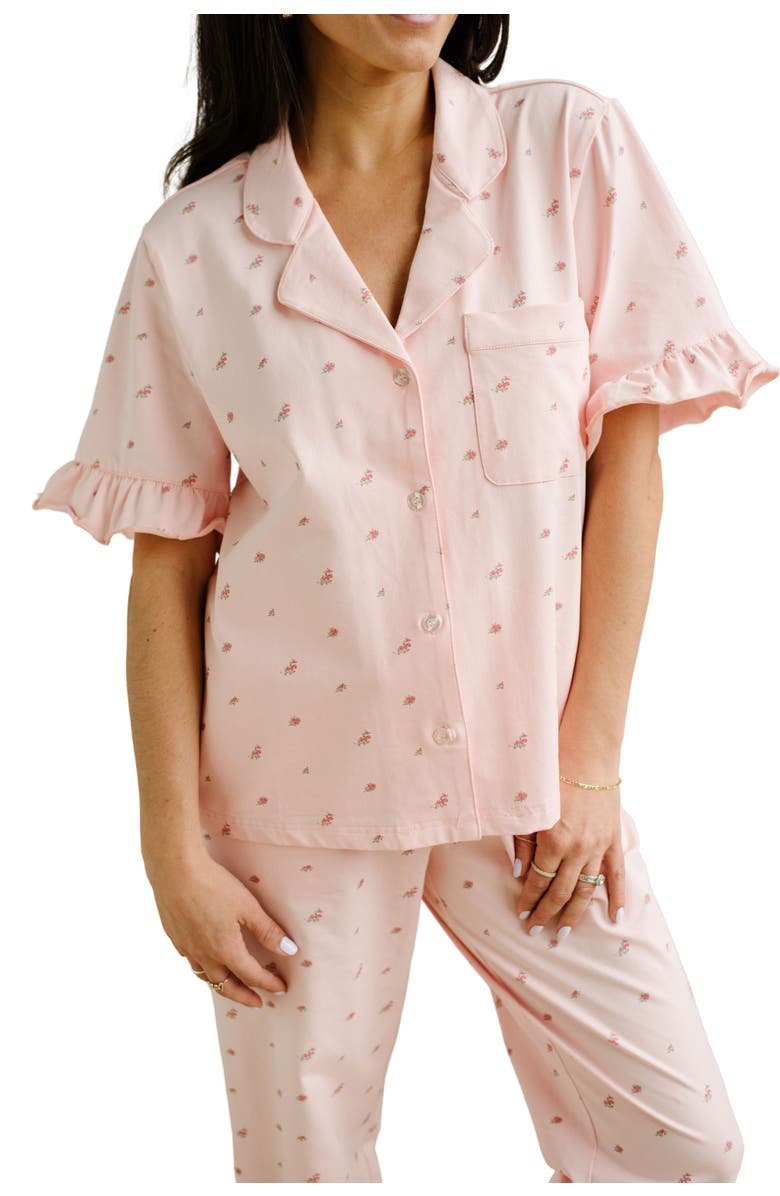 noon Stretch Cotton Ruffle Pajama Set, Alternate, color,
