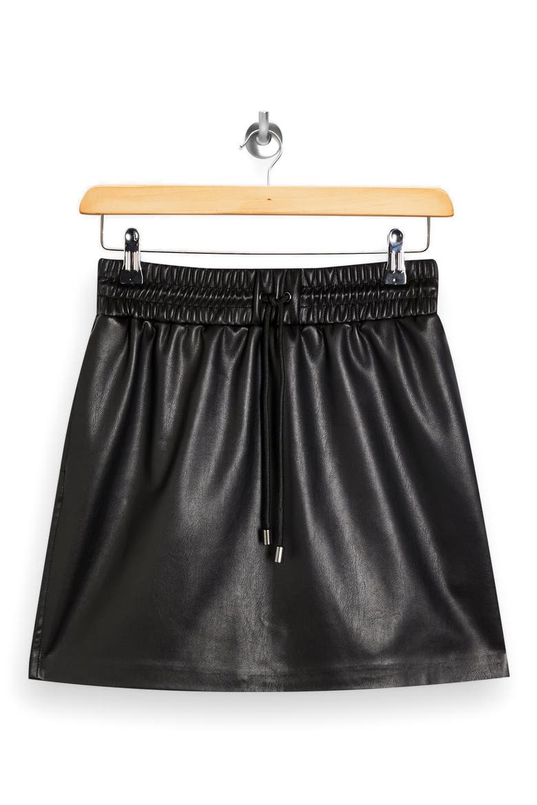 Drawstring Faux Leather Miniskirt, Alternate, color, BLACK
