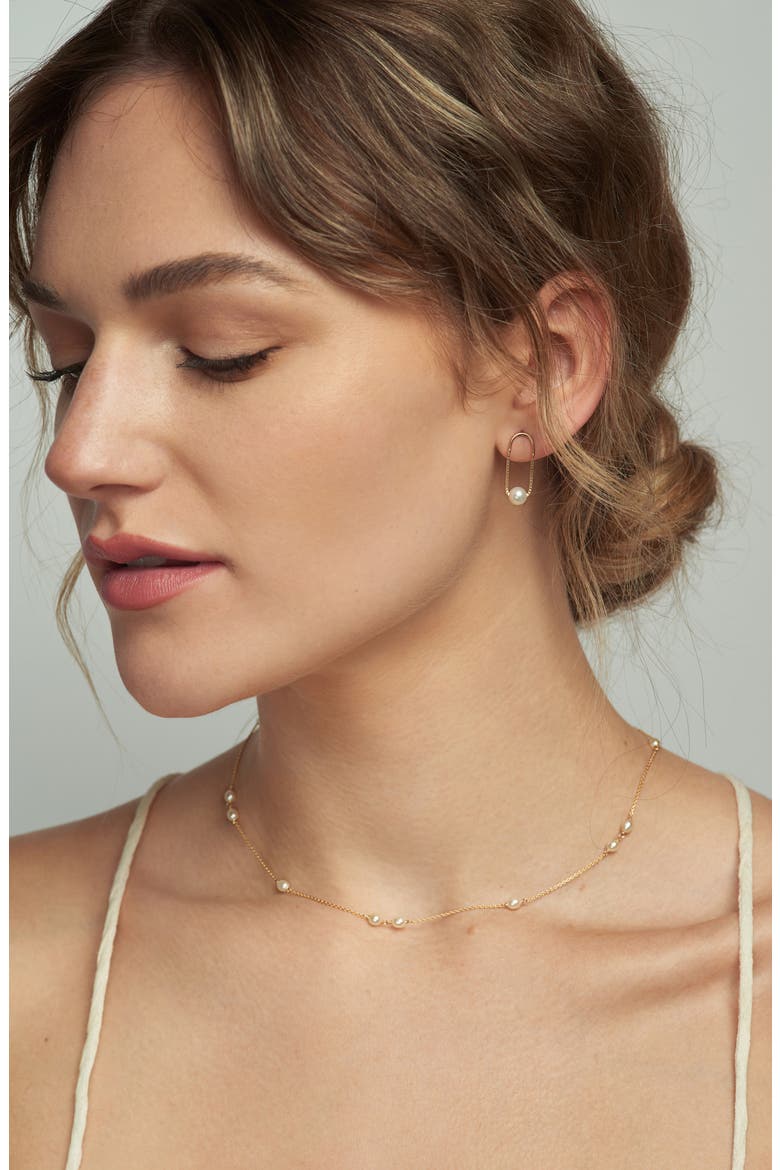 Crescent Pearl Drop Earrings, Alternate, color, YELLOW GOLD
