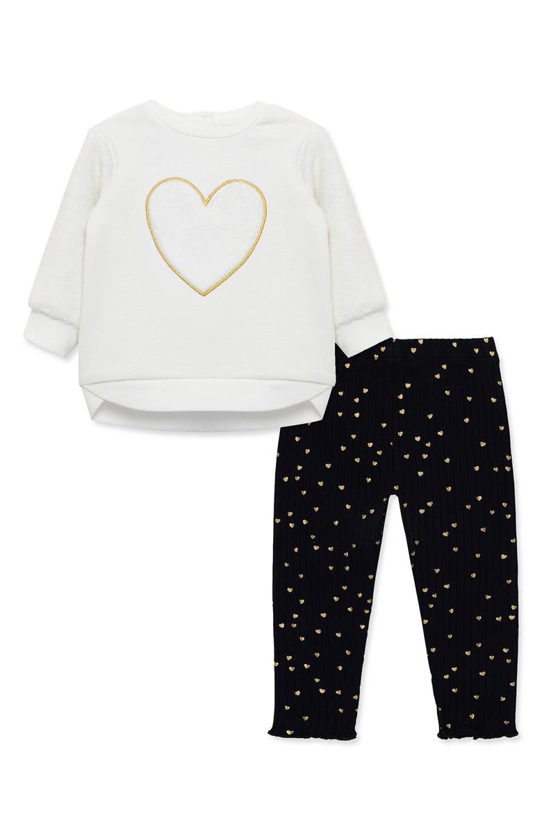 Little Me Heart Sweatshirt & Pants Two-Piece Set, Main, color, 