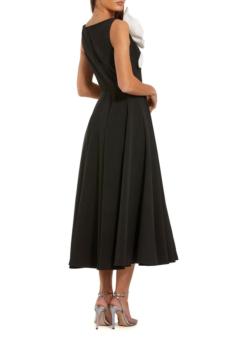 Crepe A Line Midi Dress with 3D Flower, Alternate, color, Black Ivory