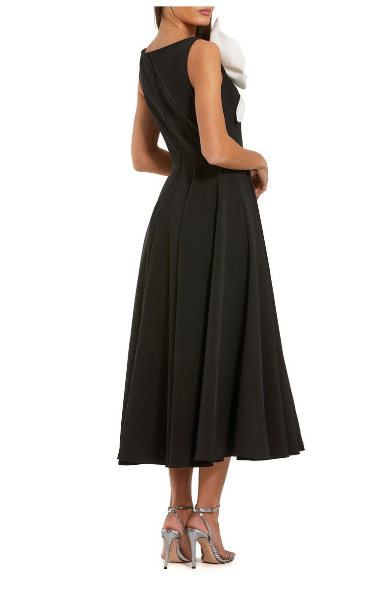 Mac Duggal Crepe A Line Midi Dress with 3D Flower, Alternate, color, Black Ivory